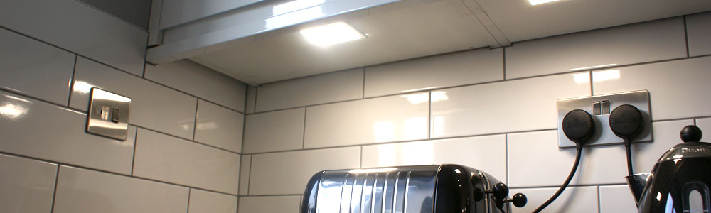 Kitchen Under Cabinet LED Lights, Sockets and Switch for Hidden Appliance Socket, Part of New Kitchen installation